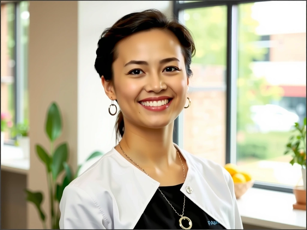 Profesjonalny dietetyk w przyjaznym otoczeniu, uśmiechnięty i gotowy do pomocy