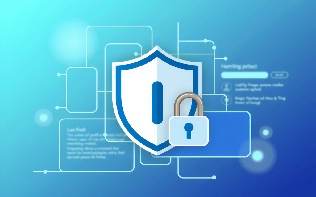 Ilustracja przedstawiająca cyfrową tarczę i kłódkę, symbolizujące ochronę danych i prywatność w internecie, w tle subtelne, rozmyte elementy interfejsu użytkownika.