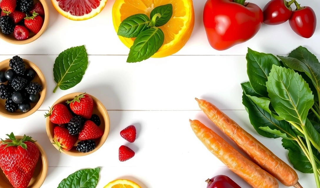 Zdjęcie przedstawiające świeże owoce i warzywa na stole